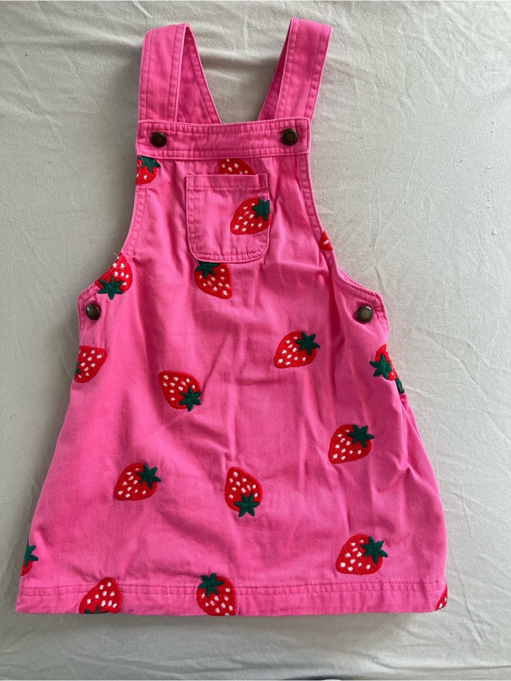 Girls Isaac Mizrahi Pink Strawberry Print Overalls Dress Size 4 Years